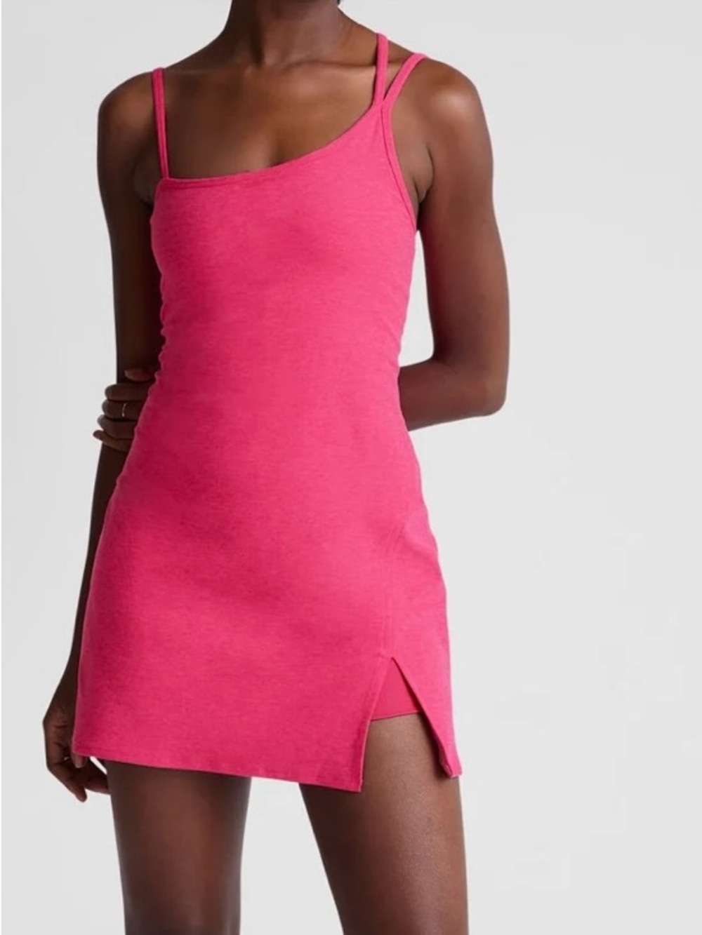 Vivid Pink Slim Yoga Spacedye Fearless Mini Dress Slip with Side Slit